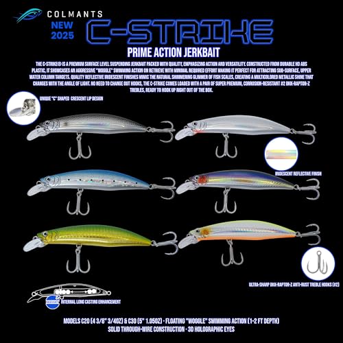 C-Strike Prime Action Jerkbait CS20 110mm and CS30 125mm - Suspending/Slow Sink Minnow Jerkbait Fishing Lure Fishing Lure - color: Pearl, size: 20g