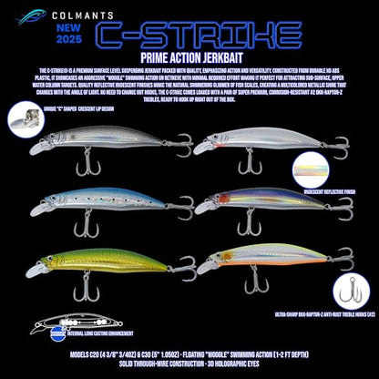 C-Strike Prime Action Jerkbait CS20 110mm and CS30 125mm - Suspending/Slow Sink Minnow Jerkbait Fishing Lure Fishing Lure - color: Nebula, size: 20g