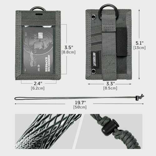 OneTigris Tactical ID Card Holder Hook & Loop Patch Badge Holder Neck Lanyard Key Ring and Credit Card Organizer (Shadow Gray-500D Codura) - color: Grey