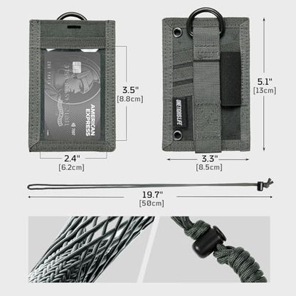 OneTigris Tactical ID Card Holder Hook & Loop Patch Badge Holder Neck Lanyard Key Ring and Credit Card Organizer (Shadow Gray-500D Codura) - color: Grey