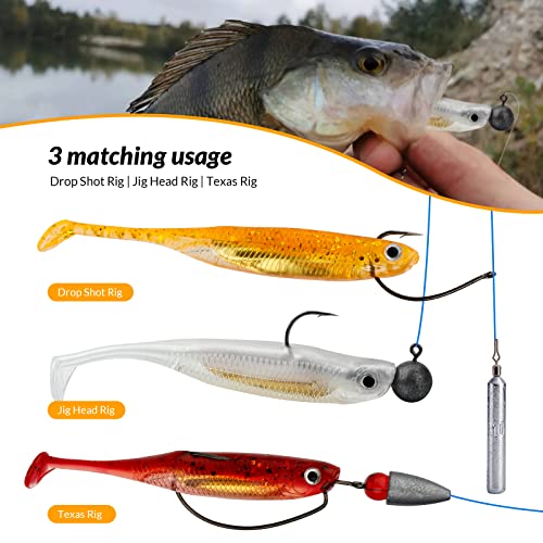 QualyQualy Soft Plastic Swimbait Paddle Tail Shad Lure Soft Bass Shad Bait Minnow Paddle Tail Swim Bait for Bass Trout Walleye Crappie - 2.75in, 3.14in, 3.94in, 5in - color: 14#, size: 3.14in - 6Pcs