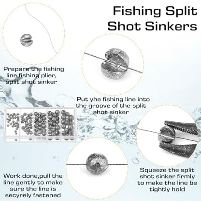 Soulchen 160 Pcs Fishing Weight Sinkers Kit with Tackle Box Bass Casting Drop Shot Egg Pyramid Split Shot Fishing Weight Sinkers for Saltwater Freshwater Catfish Bass