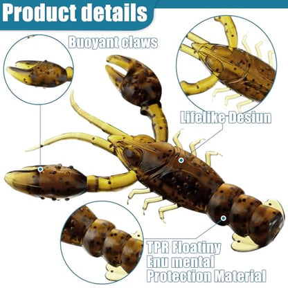 Soulchen 80 Pcs Micro Craw Scented Drop Shot Crappie Crawfish Bait Brown Black Fishing Soft Plastic Bait Bass Crawfish Lures Crappie Worms Lure Fishing Equipment Set - color: Mixed Color