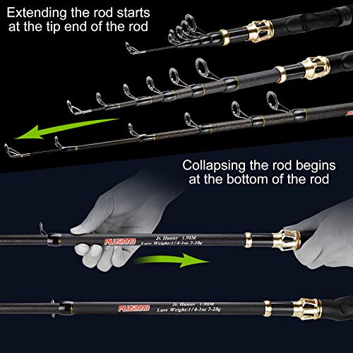 PLUSINNO Fishing Rod and Reel Combo, Telescopic Fishing Pole Kit with Spinning Reel, Tackle Box, Fishing Lures and Travel Carrying Bag, Fishing Gear Gifts for Men - color: Elite Hunter Single Fishing Rod(No Reel &Lure), size: 1.98M 6.49FT