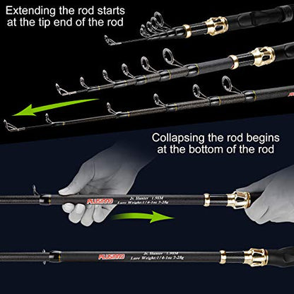 PLUSINNO Fishing Rod and Reel Combo, Telescopic Fishing Pole Kit with Spinning Reel, Tackle Box, Fishing Lures and Travel Carrying Bag, Fishing Gear Gifts for Men - color: Elite Hunter Single Fishing Rod(No Reel &Lure), size: 1.98M 6.49FT