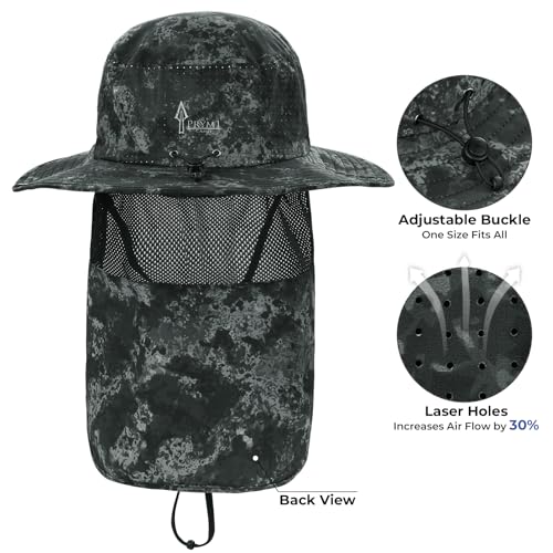 KastKing Sol Armis UPF 50 Boonie Hat - Sun Protection Hat, Fishing Hat, Beach & Hiking Hat, Paddling - color: D1: Boulder Camo Obsidian, size: With Neck Shield