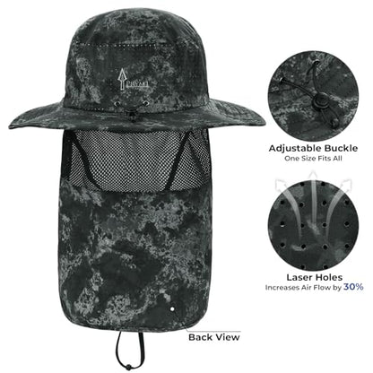 KastKing Sol Armis UPF 50 Boonie Hat - Sun Protection Hat, Fishing Hat, Beach & Hiking Hat, Paddling - color: D1: Boulder Camo Obsidian, size: With Neck Shield