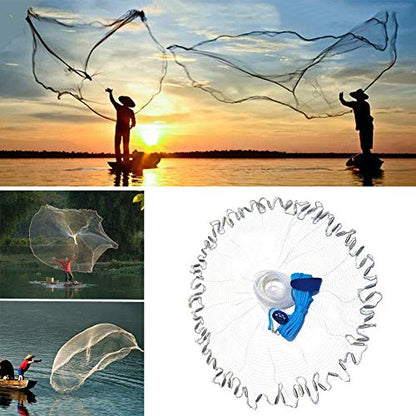 Yeahmart American Saltwater Fishing Cast Net for Bait Trap Fish 3ft/4ft/5ft/6ft/7ft/8ft/9ft/10ft Radius Casting Nets with Heavy Duty Real Zinc Sinker Weights, 3/8inch Mesh Size - style: 4ft Radius