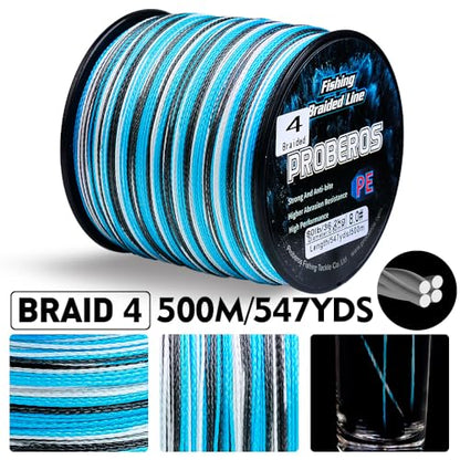 Braided Fishing Line 4 Strands Stronger Multifilament PE Braid Wire for Saltwater 6LB-100LB 110yards 328yards 547yards Super Strong Superline - color: Camouflage Blue, size: 547Yds/60LB