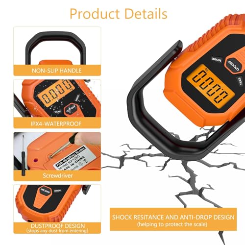 Fish Scale, Waterproof Floating Fishing Scale with Lip Gripper, 110lb/50kg Hanging Digital Fish Digital Scale, Floating with LCD Backlit, Tape Measure for Fishing Hunting, Batteries Included - color: Orange