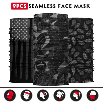 Neck Gaiter for Men Women Headwear Bandana Head Wrap Face Scarf Mask Cover Warmer Balaclava-Seamless & Versatile - color: B-men-black-series