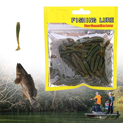 Fishing Lures, 50PCS 2in Plastic Soft T Tail Grub Swimbaits Kit, Grub Baits, Black for Freshwater Saltwater Bass Anglers Recreational Fishing