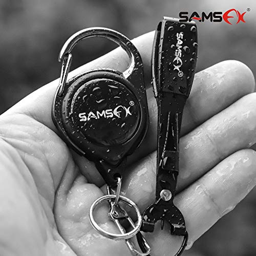 SAMSFX Fishing Knot Tying Tool, Multifunctional Fly Fshing Nippers, Quickly Tie Fishing Knots for Hooks, Lures and Flies, Fishing Clippers with Retractor - color: Black Knot Tool, style: Carabiner Retractor