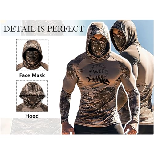 UPF 50+ Men's Sun Protection Hoodie Long Sleeve Sun Shirt with Face Mask Quick Dry Breathable Sun Guard for Fishing - color: A08-army Green, size: X-Large