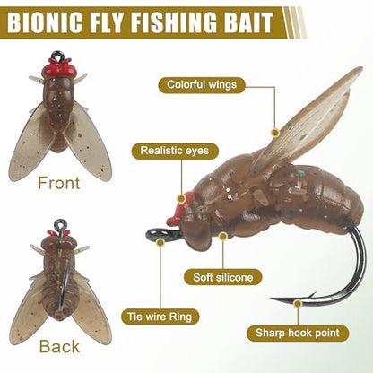 Bionic Fly Fishing Bait,18pcs/36pcs Trout Jig Swimbait Fly Hook Soft Bait Dry Flies Fly Fishing Lures Assortment Kit Attractant Fishing Gear Artificial Fishing Lure Panfish Lure Set - color: Browm-18PCS