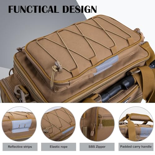 Goture Fishing Tackle Bag with 4pcs 3700 & 2pcs 3600 Tackle Boxes, 600D Water-Resistant Soft Side Saltwater Gear Storage Fishing Bag with Rod Straps, Detachable Water Bottle Pouch, Waterproof Bottom - color: C3:Khaki with (4)3700&(2)3600 Tackle Boxes, siz