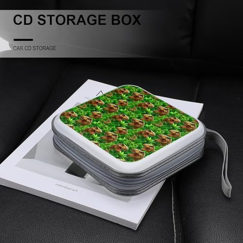 40 Capacity CD Case DVD Case Tropical Leaf Tynosaurus Rex Dinosaur Green Storage Holder Easy to Carry and Organize CDs and DVDs Disc Wallet Bag - color: color777