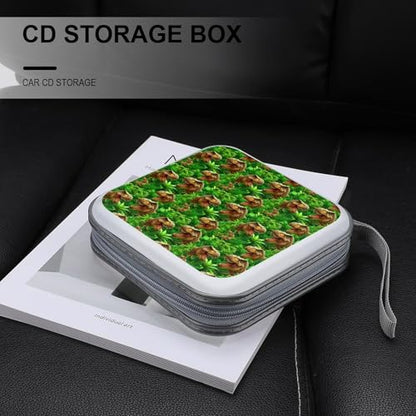 40 Capacity CD Case DVD Case Tropical Leaf Tynosaurus Rex Dinosaur Green Storage Holder Easy to Carry and Organize CDs and DVDs Disc Wallet Bag - color: color777