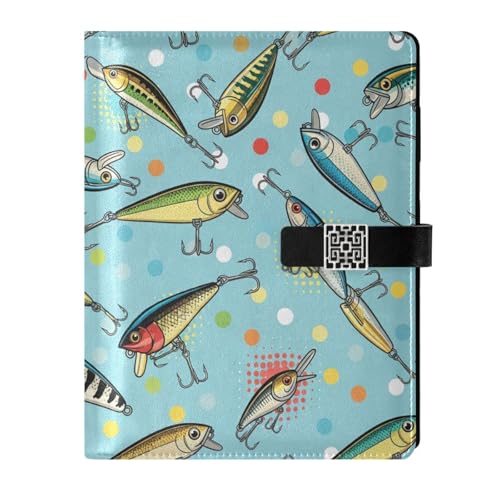 Fishing Lures Print A5 PU Leather Refillable Binder,Business Notebook Travel Planner with Expandable Pockets,6-Ring,Pen Storage & Easy-Clean Surface for Daily Use - color: Fishing Lures Print