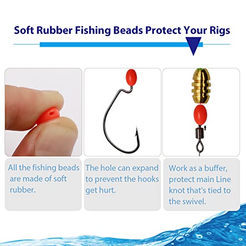 Dovesun Soft Rubber Fishing Beads Fishing Bait Eggs Accessories 7 Colors with Tackle-Box 0.23in(600pcs), 0.31in(250pcs), 0.39in(120pcs) - color: Oval-10*15-131pcs
