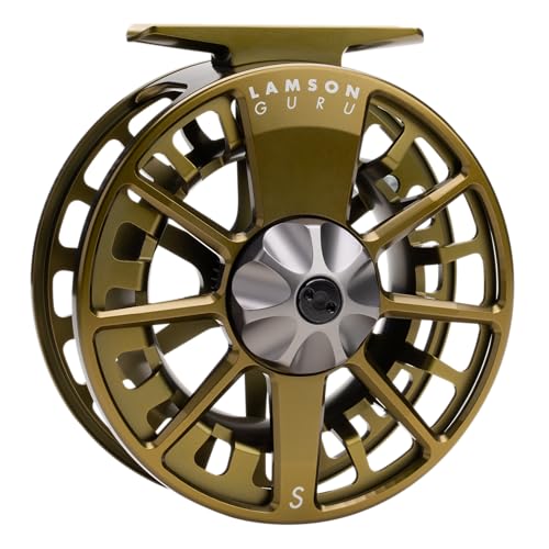 LAMSON | Guru S-Series -3+ Fly Fishing Reel | All-Water | Large Arbor, Fully CNC Machined/Anodized, Lightweight Durability - color: Olive Green, size: -3+