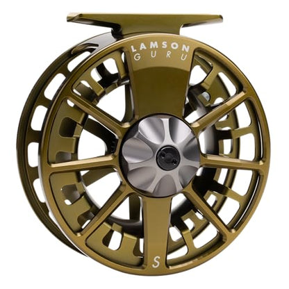LAMSON | Guru S-Series -3+ Fly Fishing Reel | All-Water | Large Arbor, Fully CNC Machined/Anodized, Lightweight Durability - color: Olive Green, size: -5+
