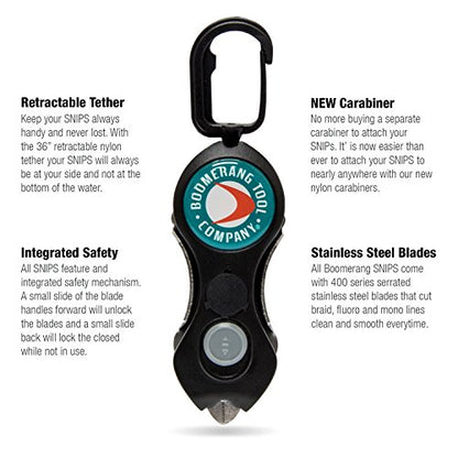 Boomerang Tool Company SNIP Fishing Line Cutters with Retractable Tether and Stainless Steel Blades that Cut Braid, Mono and Fluoro Lines Clean and Smooth! - style: Original SNIP L.E.D.