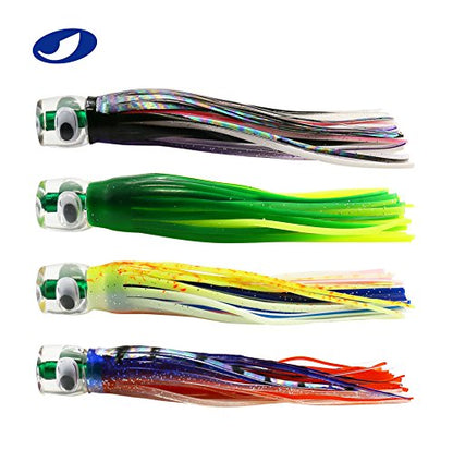 OCEAN CAT Saltwater Trolling Lure for Marlin Tuna Mahi Dolphin Durado Wahoo Trolling Lures Free Mesh Bag Offshore Big Game Lures - color: Mixed - Crystal Head - 10pcs
