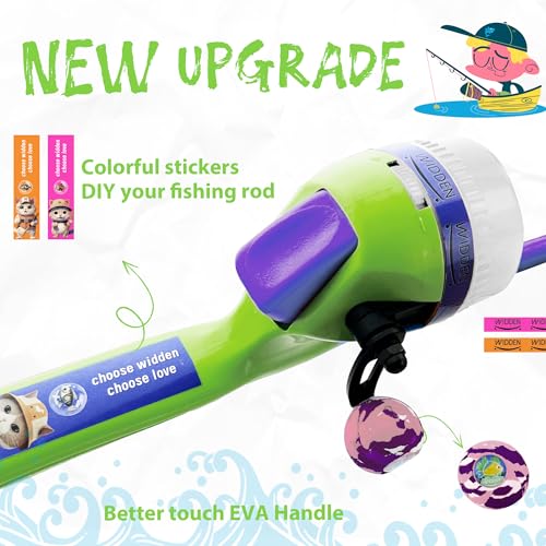 Kids Fishing Pole, Telescopic Fishing Rod, Toddler Collapsible Fishing Rod and Reel Combo with Tackle Box, Fishing Line, Bobber, and Soft Lures for Boy, Girl, Youth, Beginner, Over 4 Years Old - color: Vital Green& Starry Purple