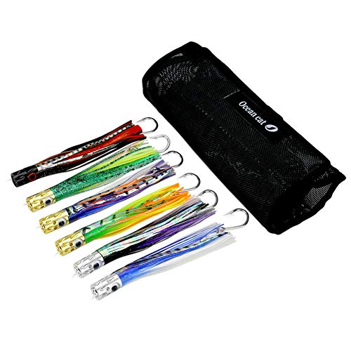 OCEAN CAT Saltwater Trolling Lure for Marlin Tuna Mahi Dolphin Durado Wahoo Trolling Lures Free Mesh Bag Offshore Big Game Lures - color: 7 in - Jet Head - 6pcs