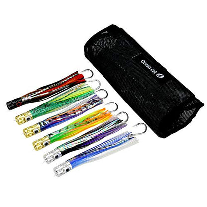 OCEAN CAT Saltwater Trolling Lure for Marlin Tuna Mahi Dolphin Durado Wahoo Trolling Lures Free Mesh Bag Offshore Big Game Lures - color: 7 in - Jet Head - 6pcs