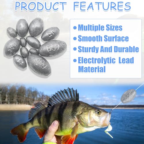 Egg Weights Fishing Sinkers Weights Assortment Lead Oval Shaped Drop Weight | Sinker Tackle for Freshwater Saltwater Fishing Bass Casting - style: 1/4oz-20pc