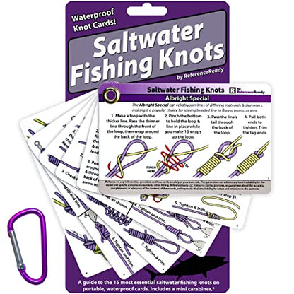 ReferenceReady Saltwater Fishing Knot Cards: Guide to 15 Deep Sea Knots | Waterproof pocket guide to big game knots, includes inshore and deep sea fishing knots for salt water.
