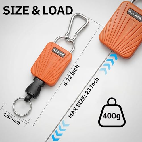 nitescuba Scuba Gear Retractable Gear Tethers, Heavy-Duty Dive Clip Lanyard with 316 Stainless Steel Snap Hook, Split Ring and 58cm (22.83″) Quick-Release Extension Cord for Dive Light & Camera-orange