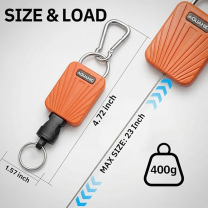 nitescuba Scuba Gear Retractable Gear Tethers, Heavy-Duty Dive Clip Lanyard with 316 Stainless Steel Snap Hook, Split Ring and 58cm (22.83″) Quick-Release Extension Cord for Dive Light & Camera-orange