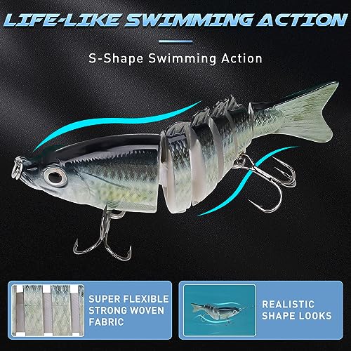 GOTOUR Jointed Swimbaits, Easy Catch Fishing Lures for Bass Trout Crappie | Wiggling Vibrating Rattling Gurgling for More Bites, Heavy-Duty Dyneema Fiber, Slow Sinking, Fresh & Saltwater Fishing Baits - color: B2-3.2"-0.4oz