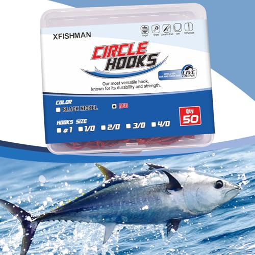 XFISHMAN Circle-Hooks-Fishing-Equipment-Octopus-Hooks-Saltwater-50 Pack #1 –12/0 - color: Red, size: 2/0 50-Pack