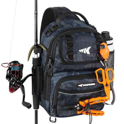 KastKing BaitSpace Fishing Sling Bag, Fishing Backpack with Rod & Beverage Holder, Tackle Bag for Fishing Gear - color: B: Blue Camo, size: Standard