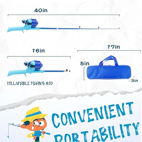 Kids Fishing Pole, Telescopic Fishing Rod, Toddler Collapsible Fishing Rod and Reel Combo with Tackle Box, Fishing Line, Bobber, and Soft Lures for Boy, Girl, Youth, Beginner, Over 4 Years Old - color: blue