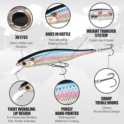 LUCKY CRAFT Lightning Pointer 98XR, Freshwater Bass Fishing Lures and Walleye Fishing Lures, 4" Slow Sinking Jerkbait, 6-7ft Depth, Largemouth Smallmouth, Tournament Fishing Gear - color: 238 Ghost Minnow