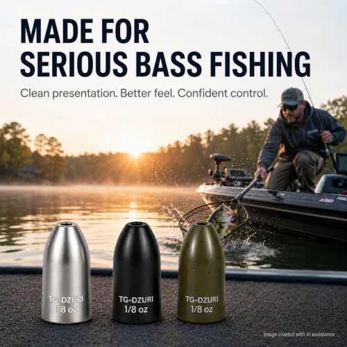 Tungsten Bullet Fishing Weights - Insert Free Worm Sinkers for Bass Fishing, Ultra Sensitive Texas & Carolina Rig Weights, Flipping & Pitching, 1/16, 1/8, 3/16, 1/4, 3/8, 1/2 oz, 5-12 Pack | 3 Colors 1/16-1/2oz Fishing Sinkers for Texas Rig, Carolina Rig,
