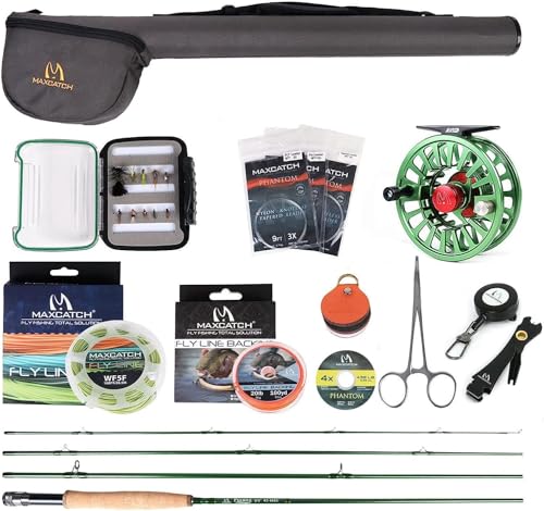 M MAXIMUMCATCH Maxcatch Premier Fly Fishing Rod and Reel Combo Complete 9' Fishing Outfit - color: Premier Rod+Green AVID Reel, size: 5 wt -9' Half-Handle Rod,5/6 Reel