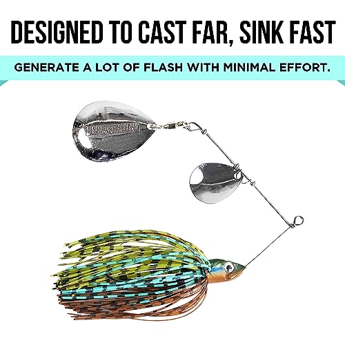 Lunkerhunt Spinner Baits for Bass Fishing with Skirt Jig | Double Willow Leaf Metal Blade Spinning Fishing Lure Bait Emits High Vibration Attracts and Cast Big Fish | Effective Swim Bass Jigs Plastic - color: Cabbage