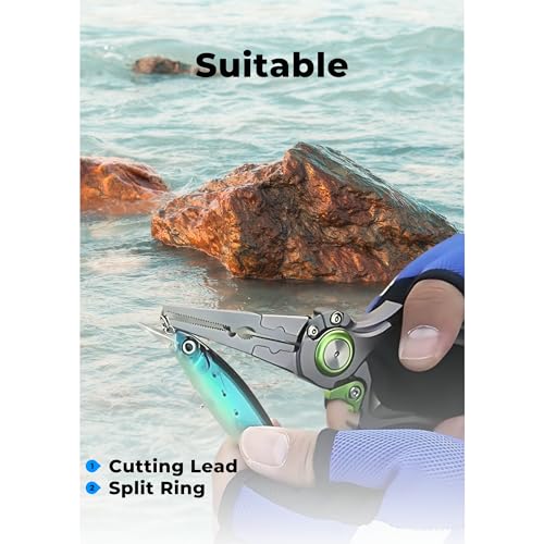Fishing Pliers Hook Remover Split Ring Line Cutter Fishing Tool Multifunctional Tool Ergonomic Handle Fishing Saltwater Corrosion Resistance Safety Lock Camping