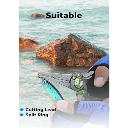 Fishing Pliers Hook Remover Split Ring Line Cutter Fishing Tool Multifunctional Tool Ergonomic Handle Fishing Saltwater Corrosion Resistance Safety Lock Camping