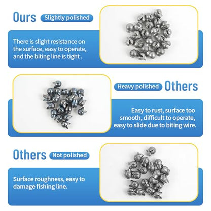 Caleb 200/320Pcs Split Shot Fishing Weights Sinkers, Removable Lead Fishing Weights, Premium Duckbill Reusable Fishing Sinkers for Freshwater Saltwater Bass Trout Fishing Accessories - 5/6 Sizes - size: Duckbill-200PCS