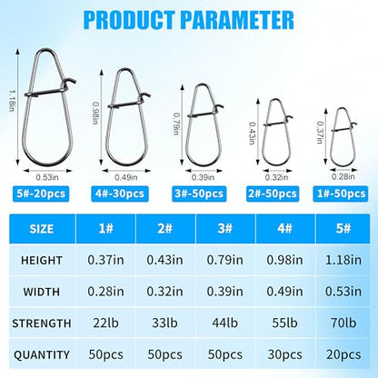 AGOOL Crankbait Snaps Snap Clips Kit for Bass Lures, 200pcs Duo Lock Lure Snaps Stainless Steel Quick Change Fishing Speed Clips Connector Freshwater Bass Fishing - style: mixed sizes-200pcs