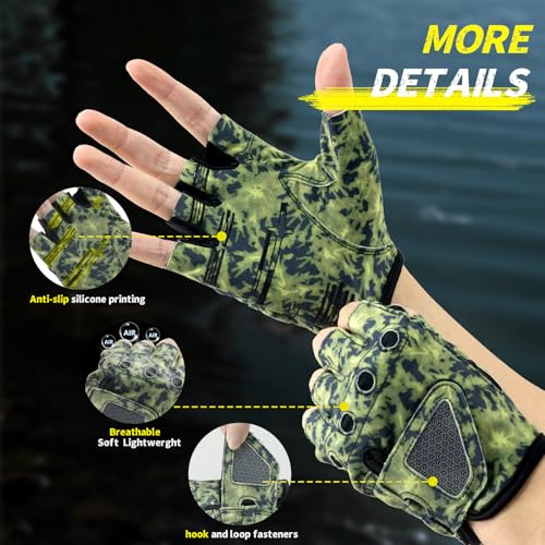 Stubby Fingerless Fishing Gloves Men - Lightweight Breathable Anti-Slip Kayak Gloves Women for Kayaking, Sailing,Paddling,Rowing - color: Camouflage green, size: Small-Medium