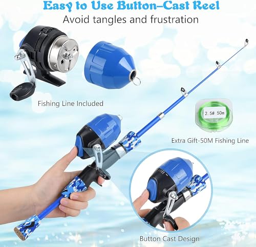 Milerong Kids Fishing Rod, Kids Fishing Pole Portable Telescopic Fishing Rod and Reel Combo Kit for Boys, Girls, Youth - with Spincast Fishing Reel, Fishing Tackles, Fishing Lures, Fishing Lines - color: Blue Fishing Rod Set 1.2m
