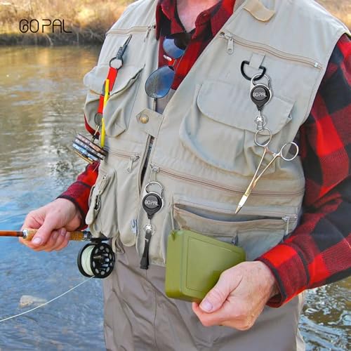 Go Pal 3Pack Fly Fishing Zinger Retractor: Retractable Keychain with 27.5" Durable Cord Badge Reel Lanyard - Fishing Rod Tether Fly Tying Equipment